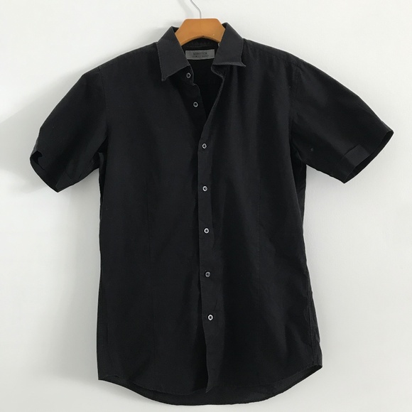 Uniqlo STRETCH Slim Fit Shirt Black Button Short Sleeve Mens Small - Picture 1 of 10
